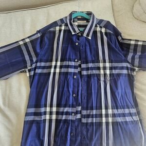 Burberry Navy and White Checkered Shirt